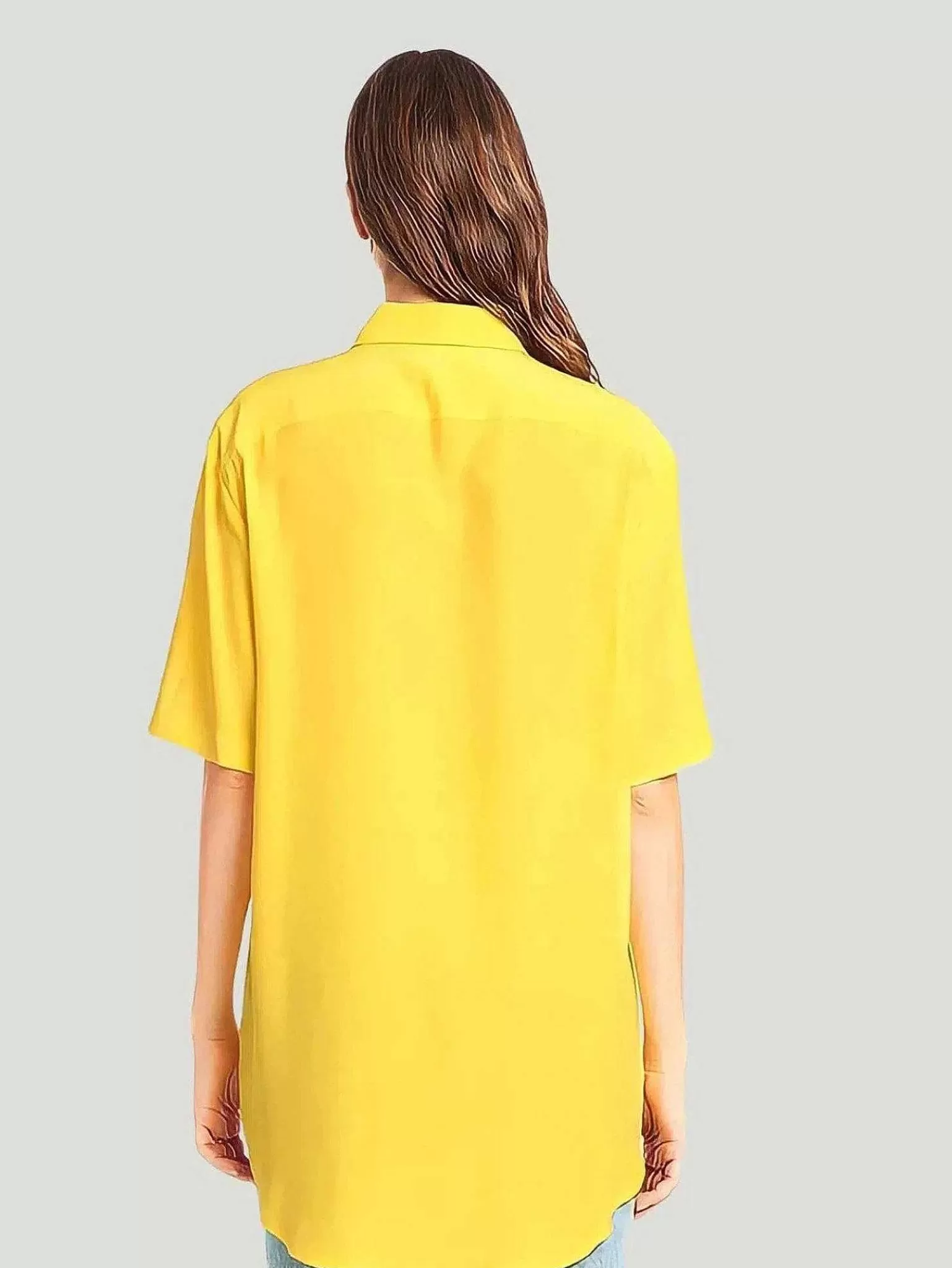 Store Yellow Silk Grandpa Shirt Women Blouses