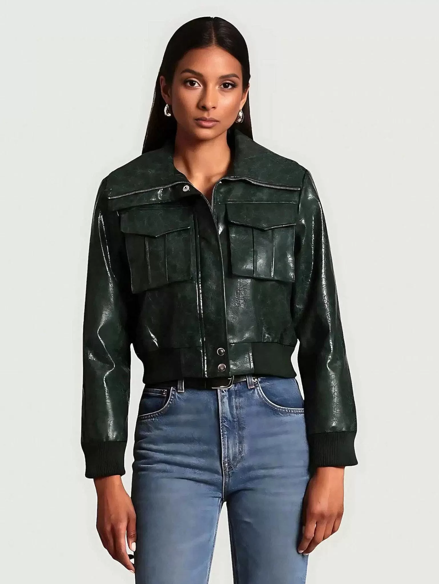 Shop Faux-Ever Leather Cropped Aviator Jacket Women Leather Jackets