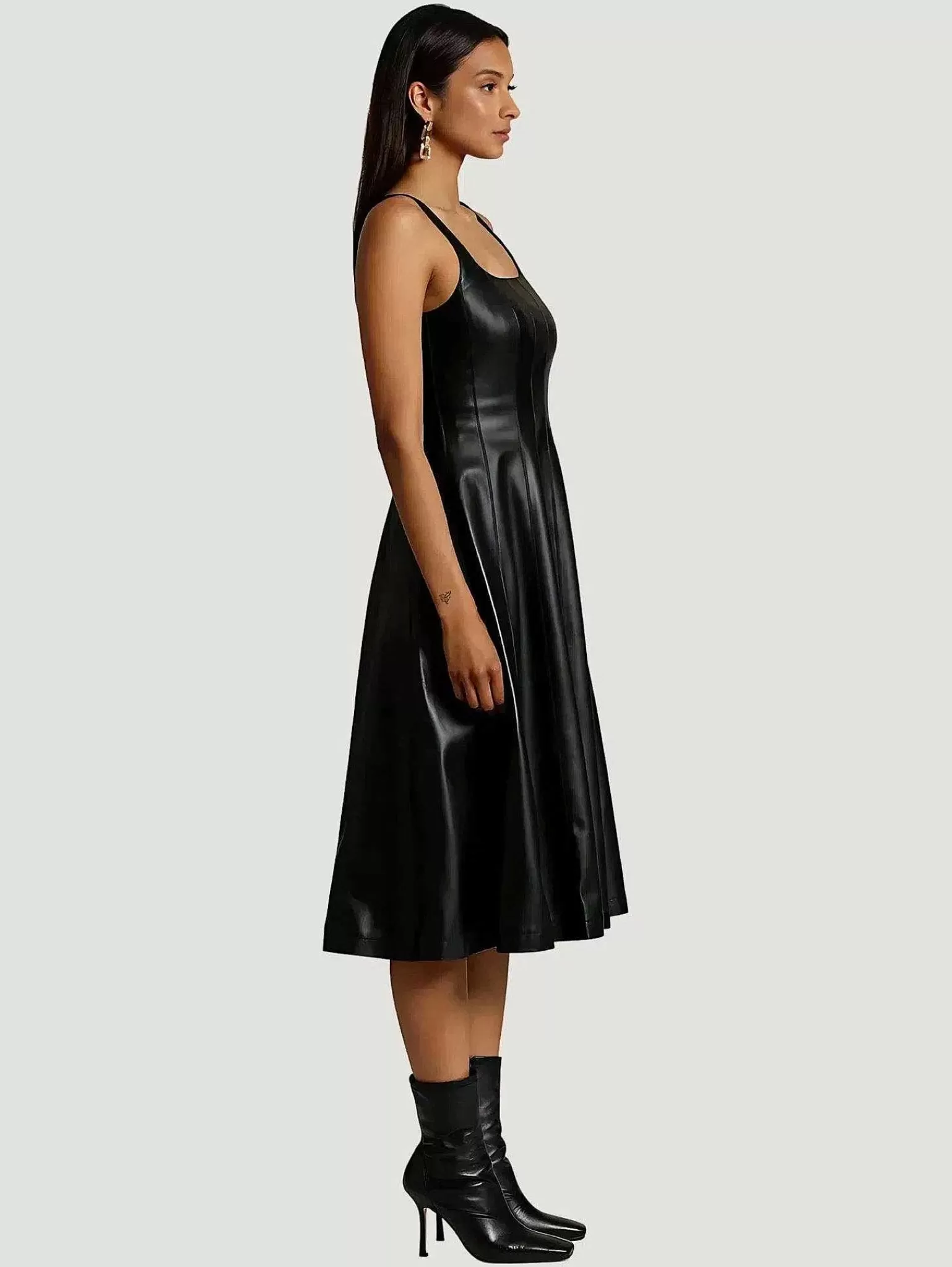 Fashion Faux-Ever Leather Fit-And-Flare Midi Dress Women Midi