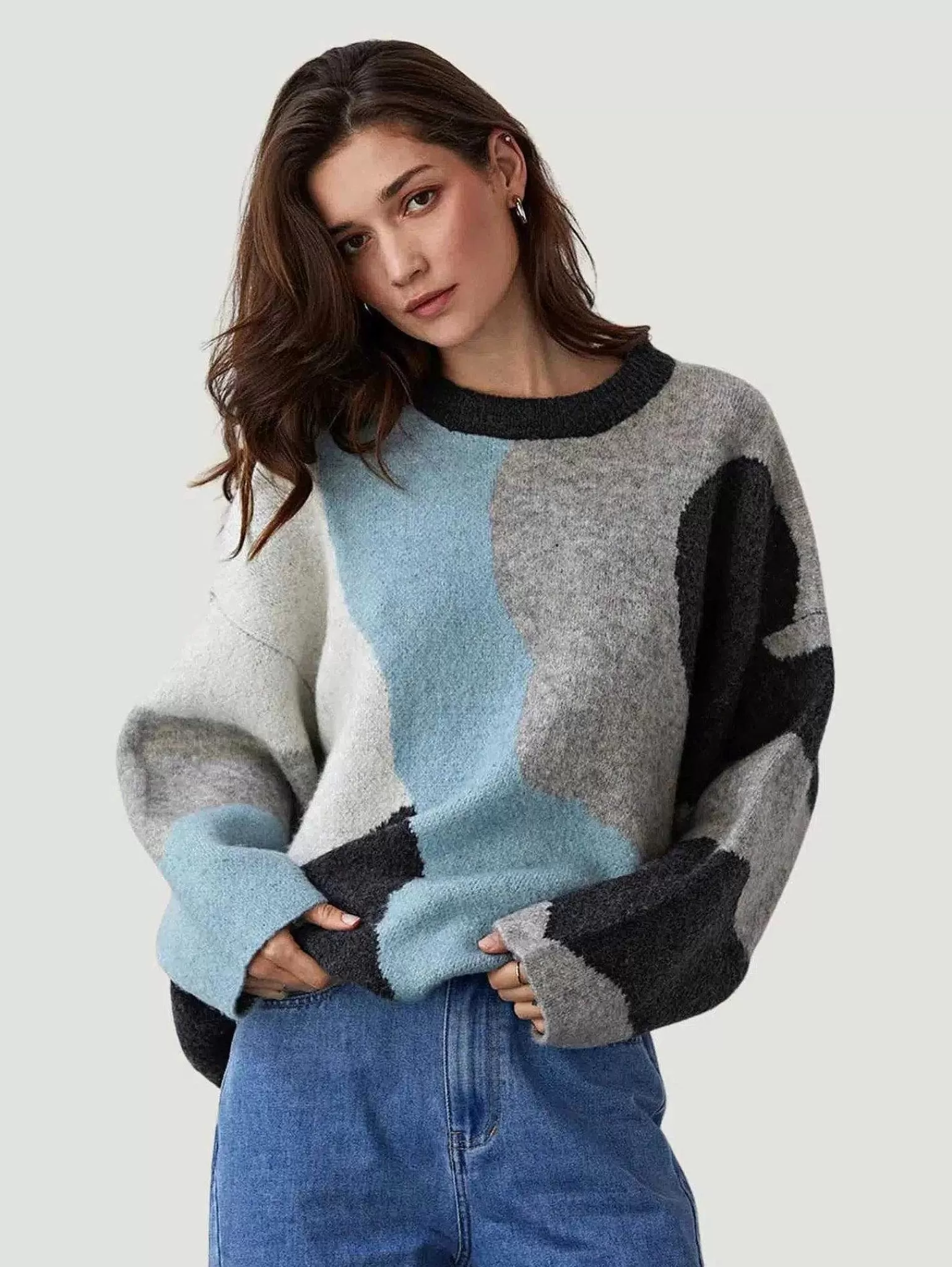 Cheap Color Block Sweater Women Sweaters