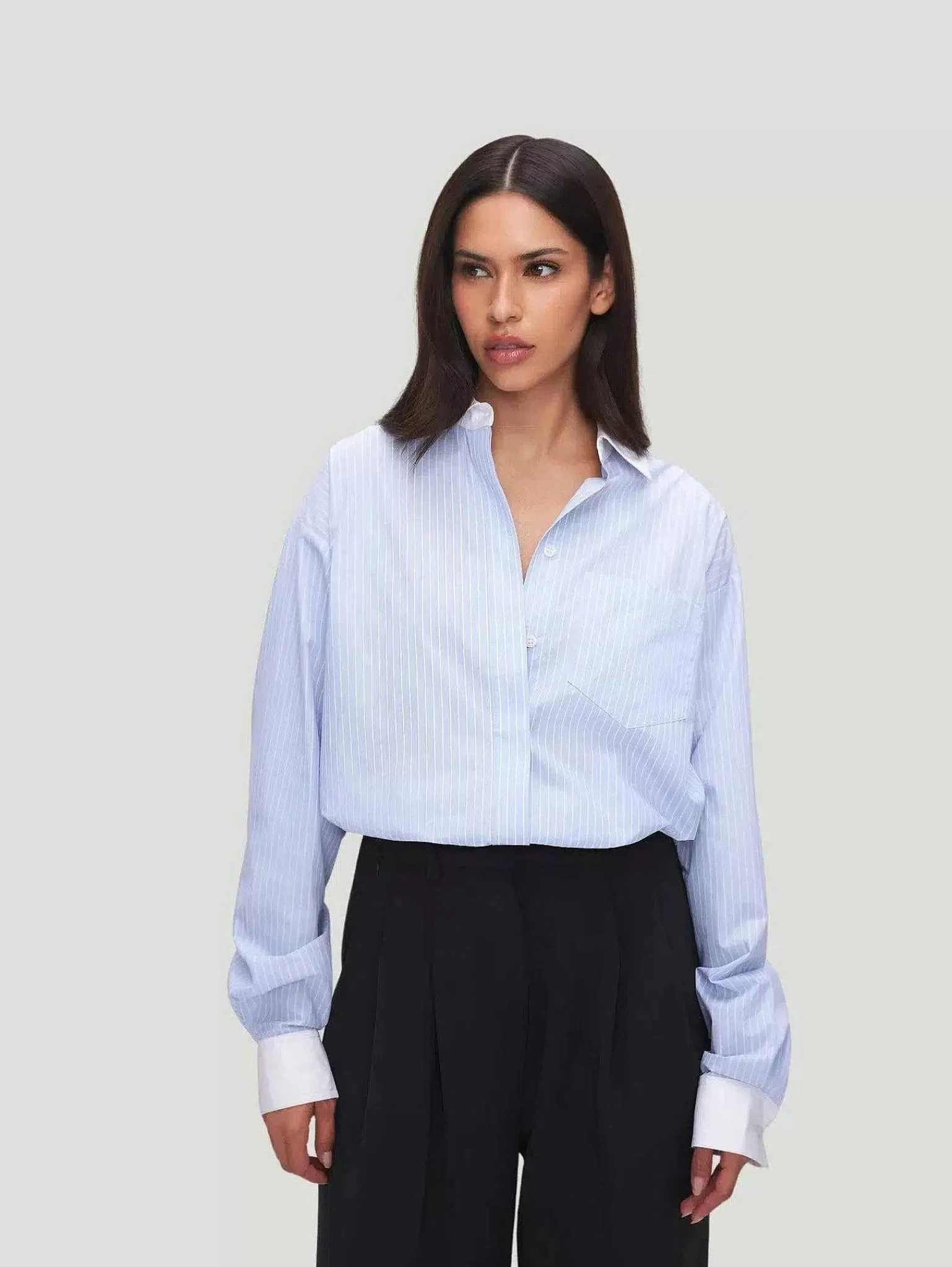 Cheap Poplin Striped Shirt Women Plus Size