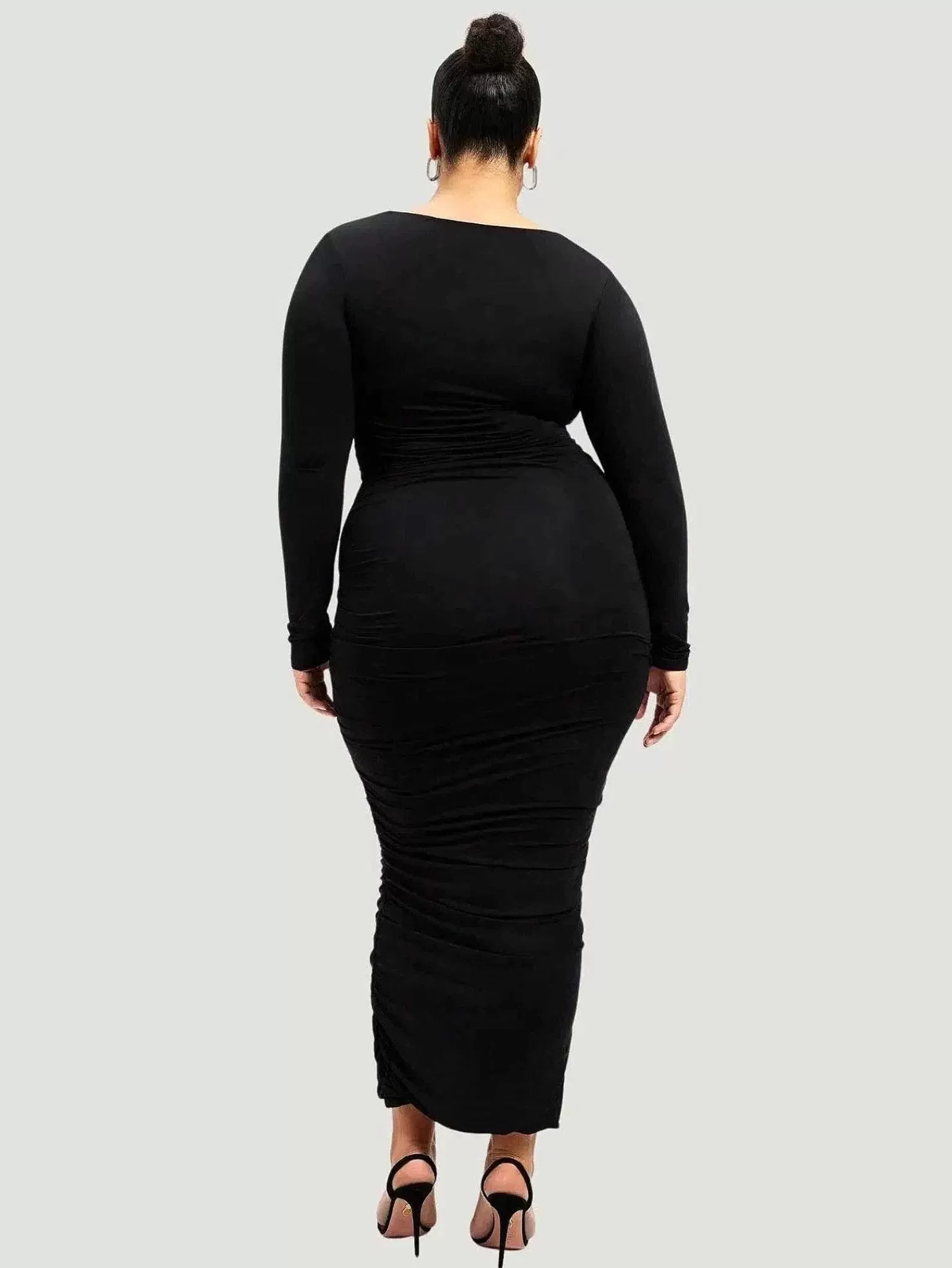 Cheap Ruched Squareneck Maxi Dress Women Plus Size