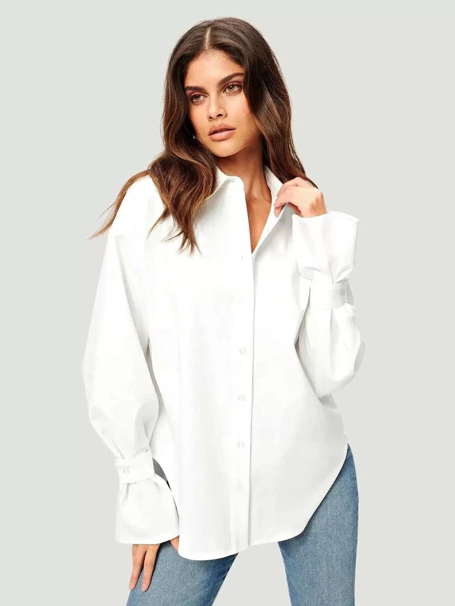 Outlet Tabbed Poplin Shirt Women Plus Size