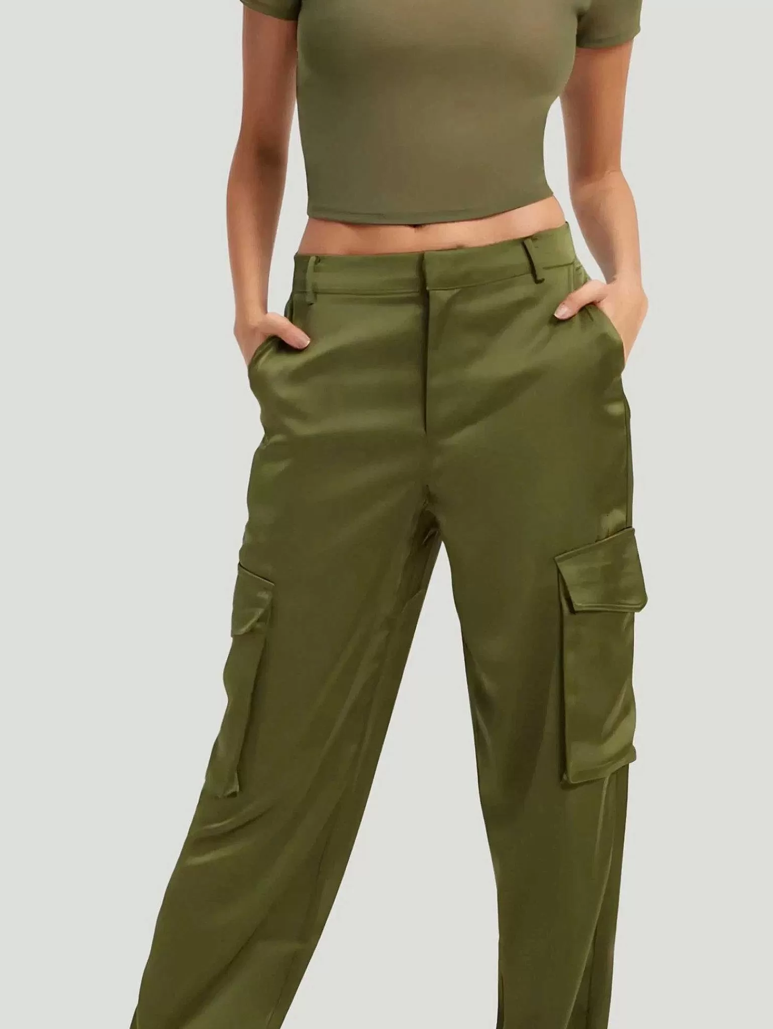 Fashion Washed Satin Cargo Pants Women Plus Size