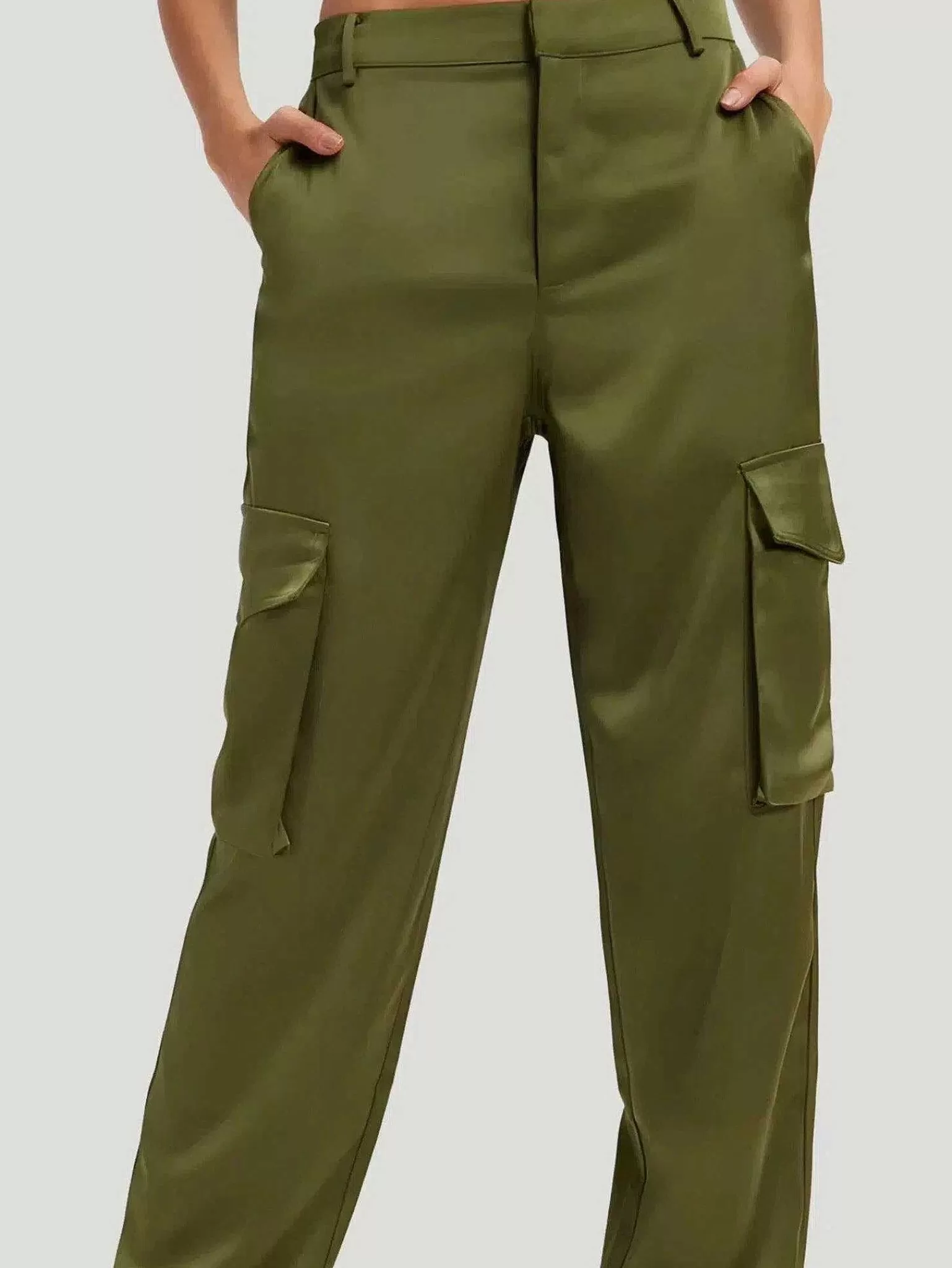 Fashion Washed Satin Cargo Pants Women Plus Size